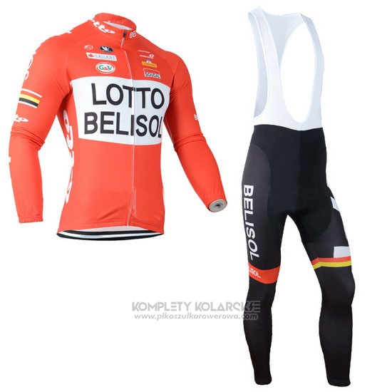 2014 Odziez Rowerowa Lotto Belisol Pomaranczowy Dlugi Rekaw i Rowerowe Szelkach